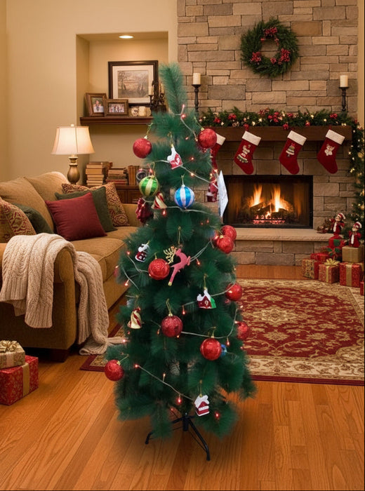 Decorated Artificial Christmas Tree with LED Lights & Ornaments 1.5M