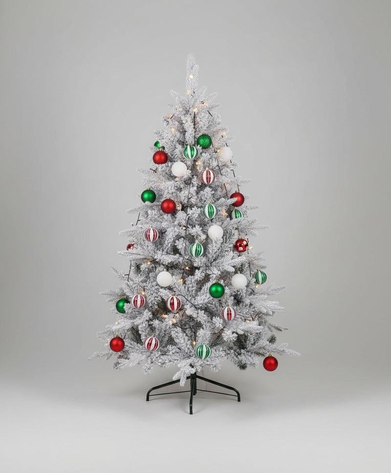 Snow-Flocked Christmas Tree with LED Lights & Ornaments 1.5M