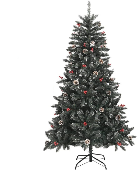 Snow-Dusted Artificial Pine Christmas Tree with Red Berries & Pinecones 2.10M