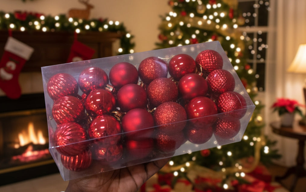 Red Christmas Ornament Set – 24 Pieces 6cm