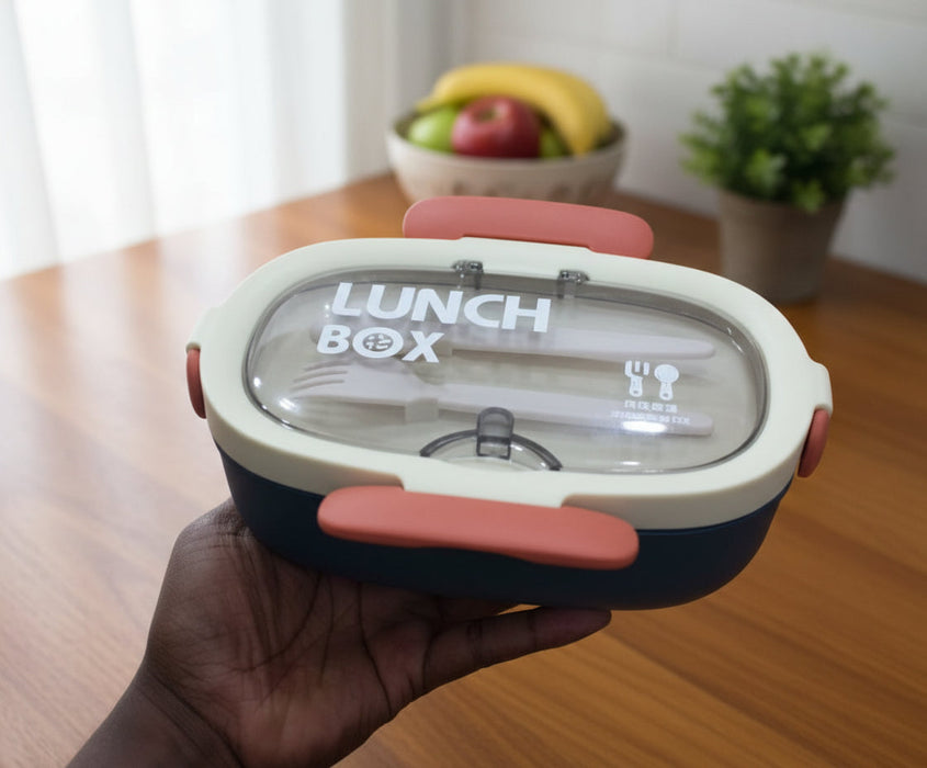 Oval Lunch Box with Spoon & Fork – Cream & Orange