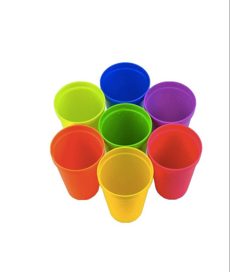 7-Piece Colorful Plastic Cup Set – With Lid 200ml