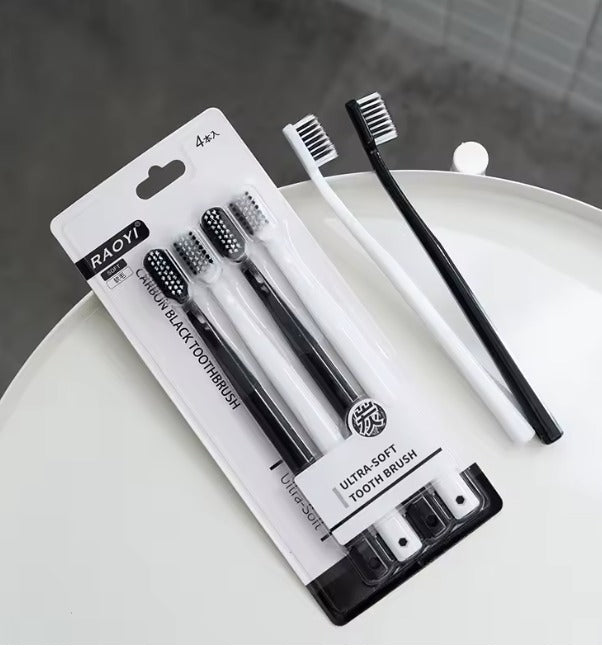 RAOYI Ultra-Soft Carbon Black Toothbrush – 4pcs