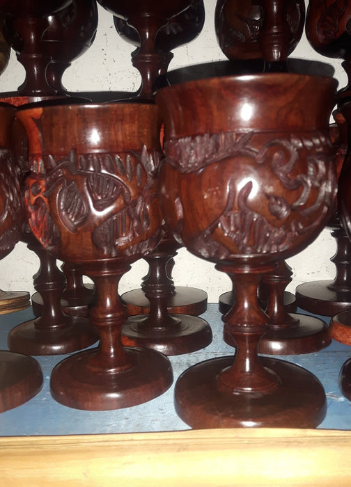 Hand-Carved Wooden Goblets with Animal Motif – Elegant Traditional Cups