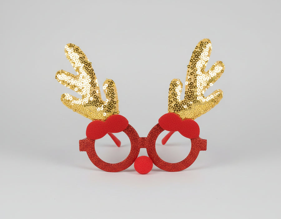 Red Glitter Christmas Novelty Glasses with Sequin Antlers