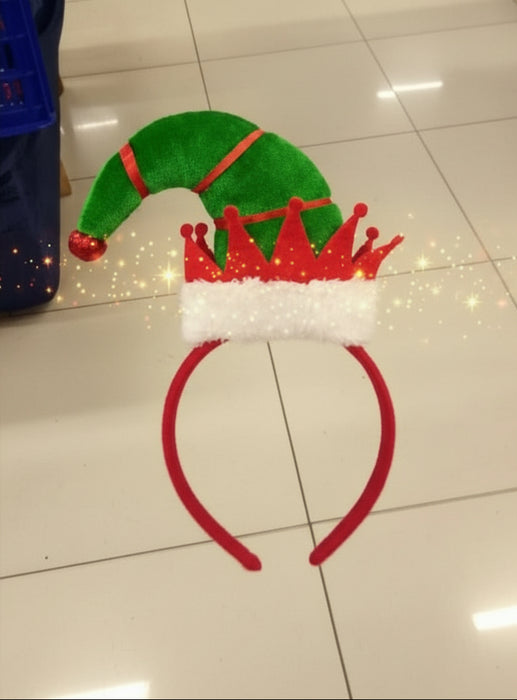 Christmas Headband with Red Crown & Green Elf Hat
