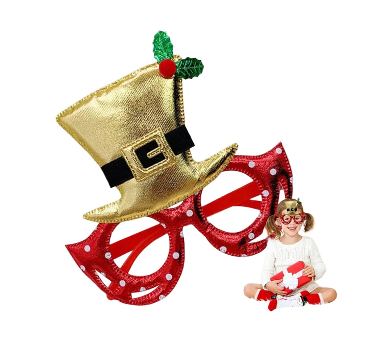 Kids’ Cute Glitter Christmas Glasses with Hat Design