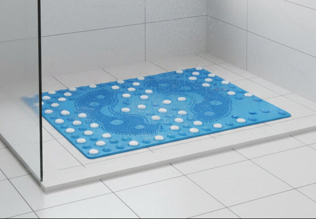 Anti-Slip Blue Bath Mat with Suction Cups