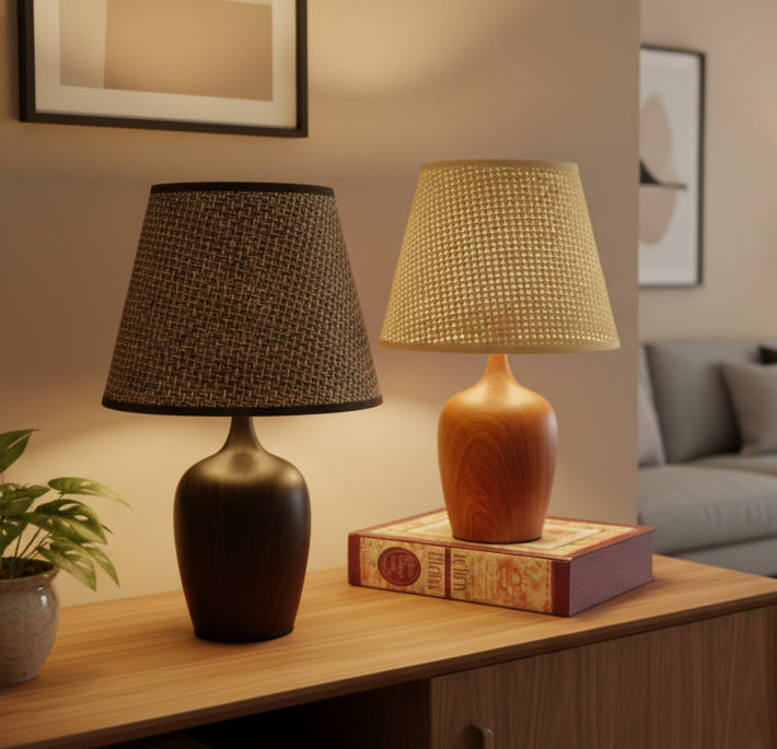 Rustic Woven Table Lamps – Dual Tone Design