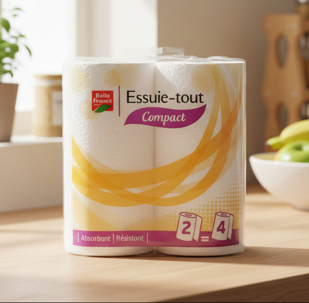 Belle France Compact Kitchen Paper Towels – 2 Rolls Equivalent to 4 Standard Rolls