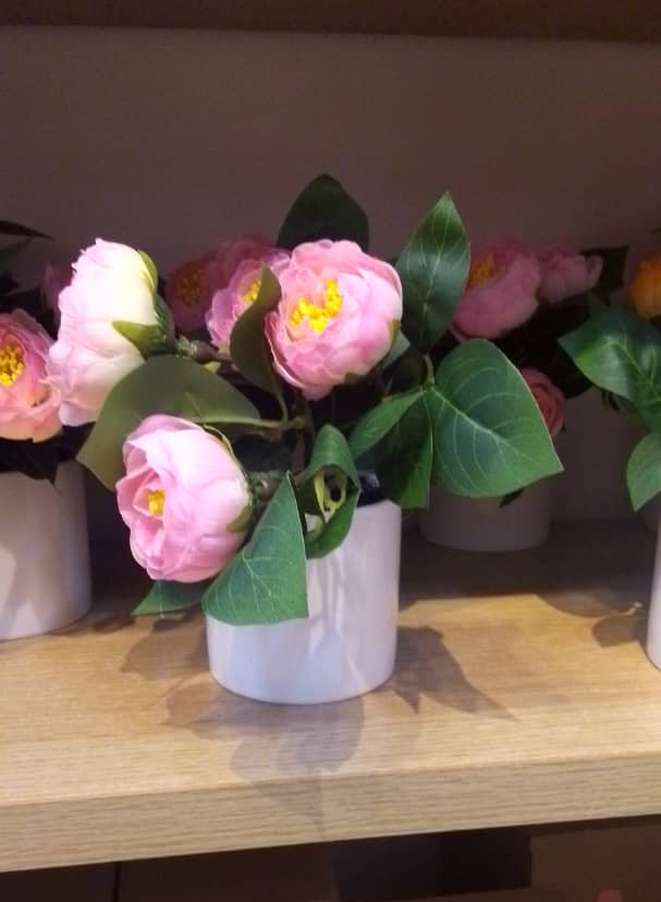 Decorative Artificial Flowers in White Pots