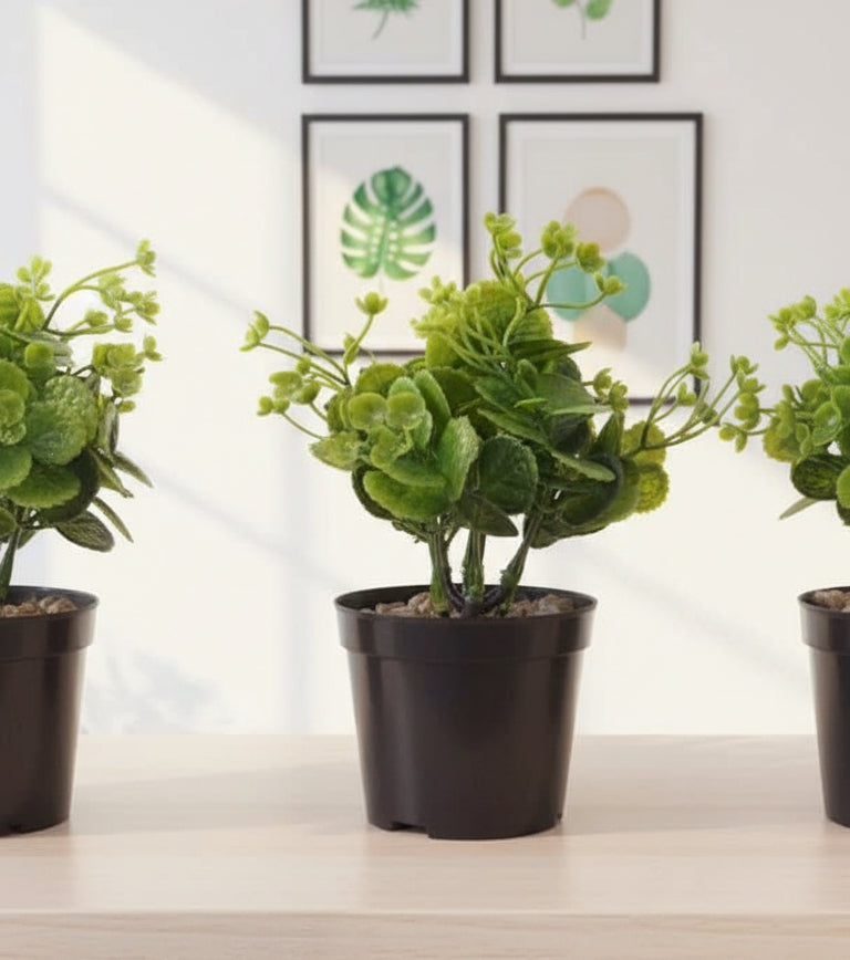 Artificial Green Bonsai Plant in Black Pot