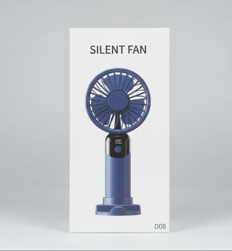 D08 Portable Mini Silent Fan – USB Rechargeable with LED Display