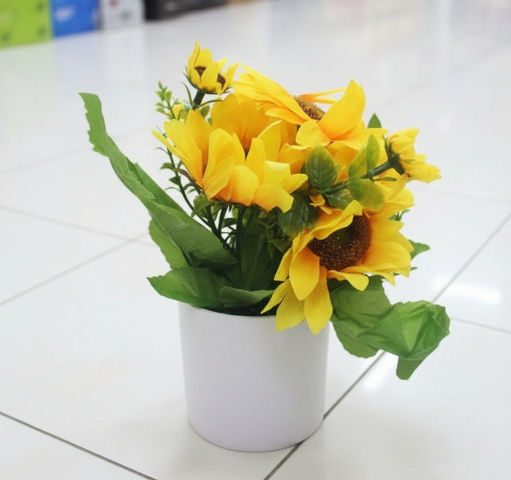 Artificial Sunflowers  White Pots – Elegant Home Décor