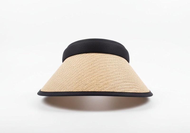 Wide-Brimmed Straw Sun Visor Hat with Black Trim