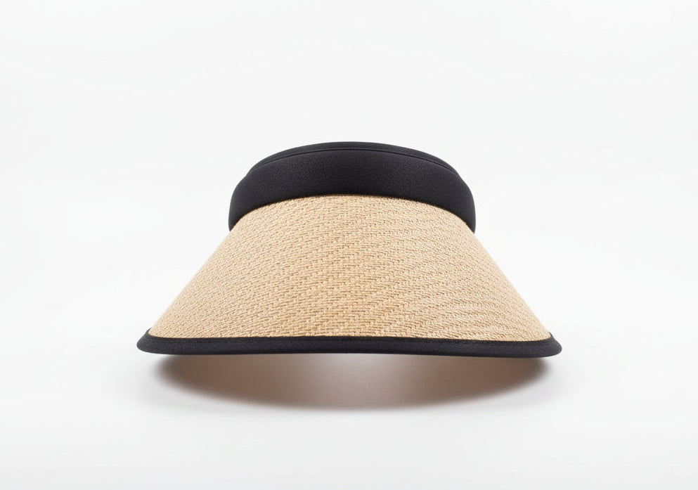 Wide-Brimmed Straw Sun Visor Hat with Black Trim