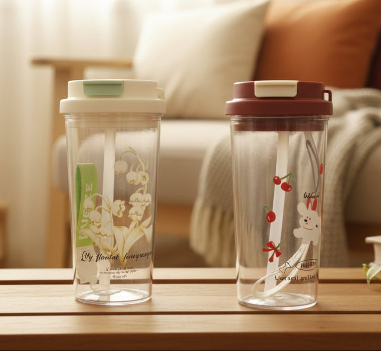 Cute Reusable Plastic Tumbler with Lid & Straw 1pcs