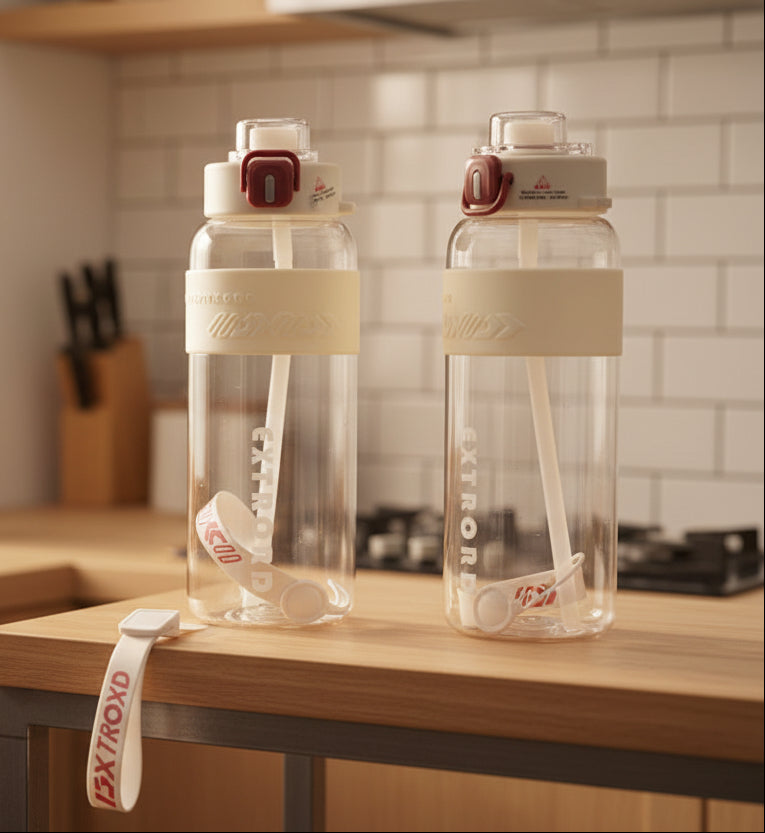 EXTROID Straw Bottle – Red & White Lid 1L