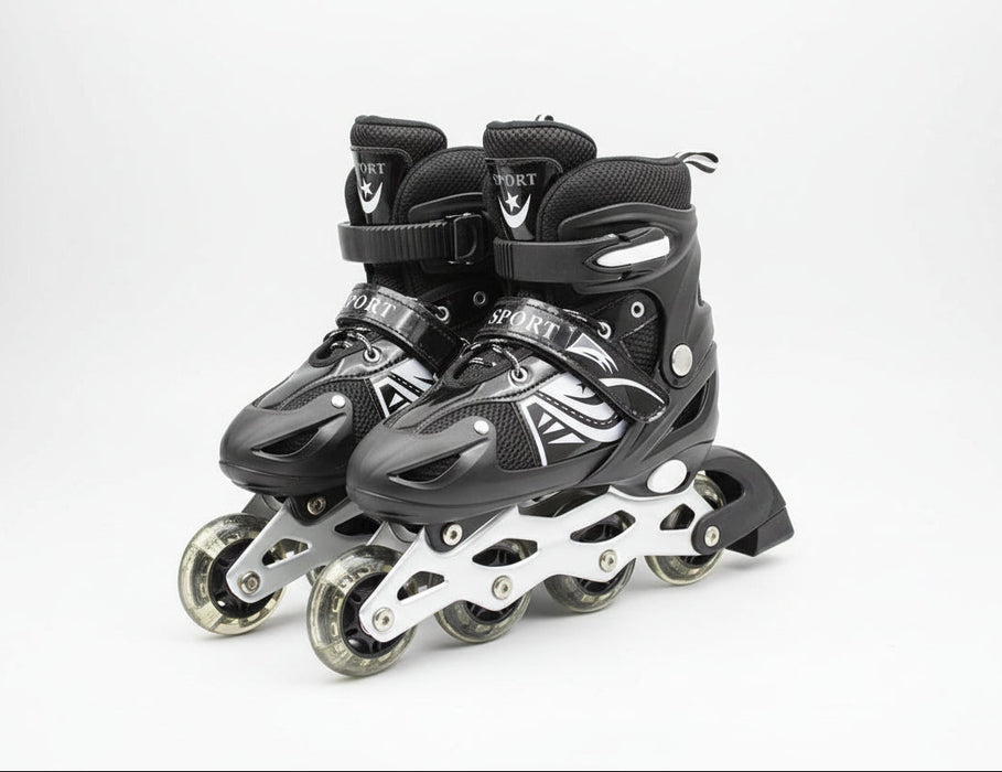 Black Adjustable Kids’ Inline Roller Skates – Beginner Friendly  Size 31-42