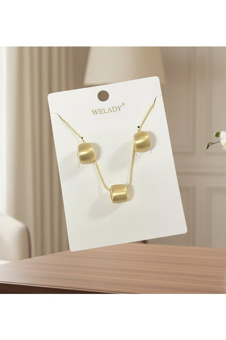 Welady Gold-Toned Necklace & Earring Set with Square Bead Accents