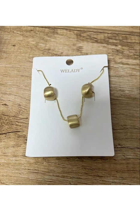 Welady Gold-Toned Necklace & Earring Set with Square Bead Accents