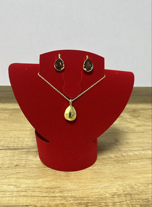 WELADY® Gold-Toned Necklace & Earrings Set with Red Garnet Teardrop Pendants