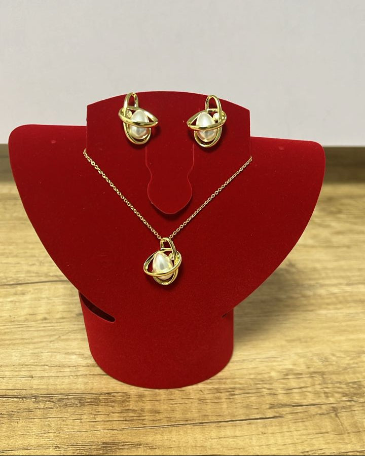 Viennois Gold-Plated Pendant Necklace & Earrings Set with Faux Pearls