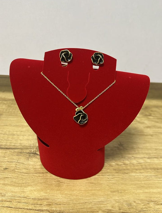 WELADY Black Rose Flower Necklace & Earrings Jewelry Set