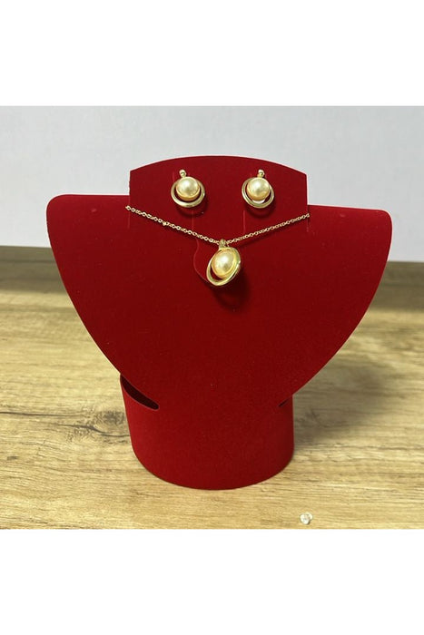 WELADY Gold-Tone Pendant Necklace & Stud Earrings Set with Faux Pearls