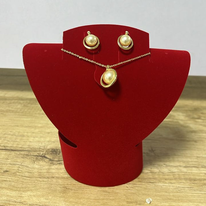 WELADY Gold-Tone Pendant Necklace & Stud Earrings Set with Faux Pearls