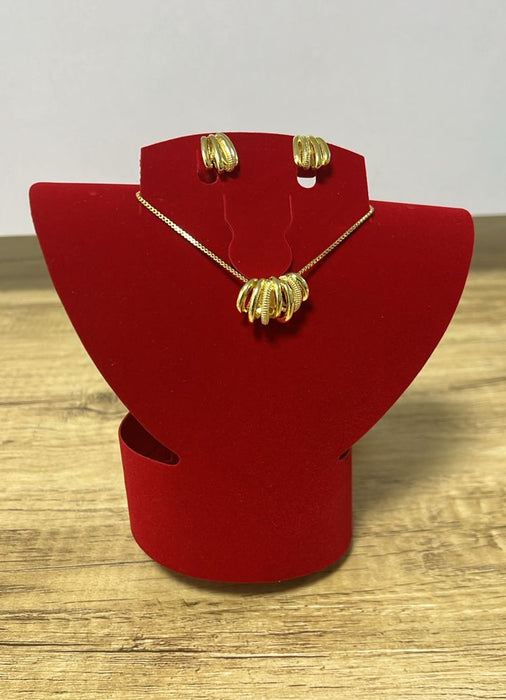 Gold-Toned Necklace & Earrings Set with Stacked Circular Designs