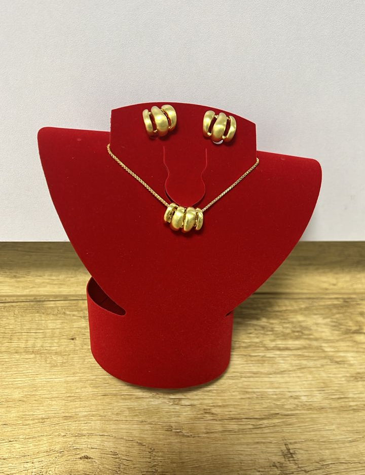 Gold-Toned Necklace & Earrings Set with Abstract Coiled Accents