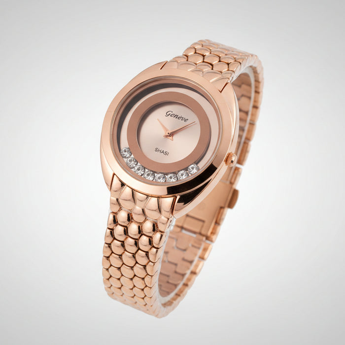 Geneve Bronze Women’s Gold-Tone Quartz Watch with Diamond Accents