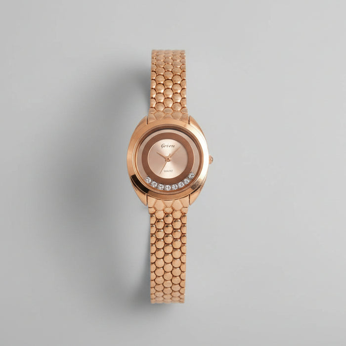 Geneve Bronze Women’s Gold-Tone Quartz Watch with Diamond Accents
