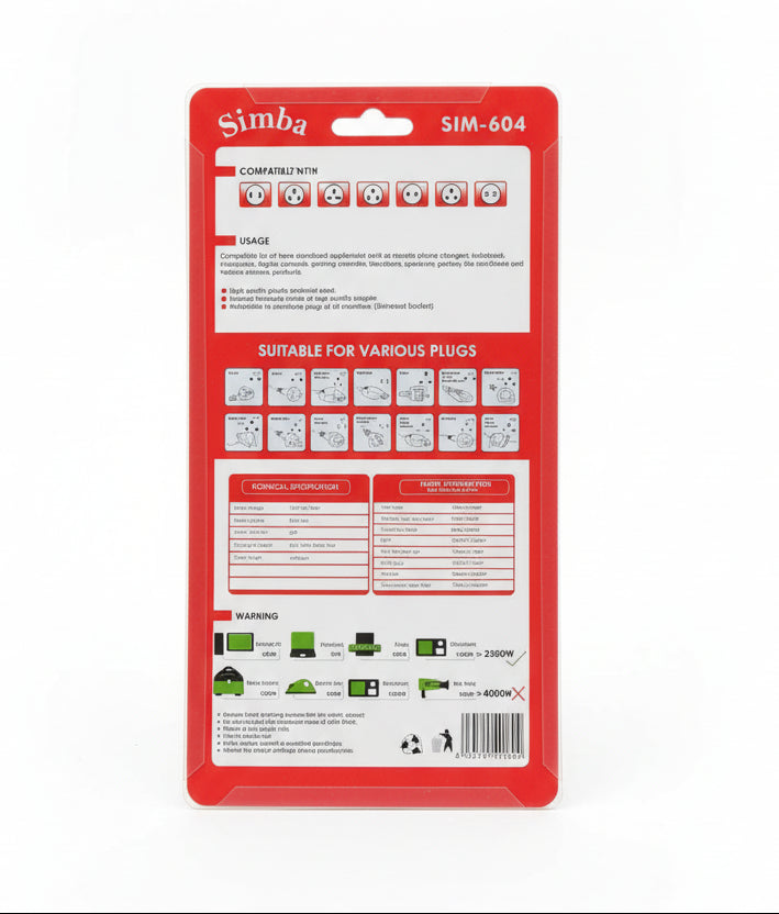 Simba Extension Socket SIM-604 – 4-Way Universal Power Strip with Individual Switches 3M