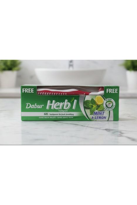 Dabur Herb’l Mint & Lemon Gel Toothpaste with Free Toothbrush