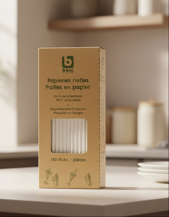 Boni Selection White Paper Straws – 140 Biodegradable Pieces