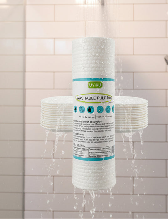 UYIKU Washable Pulp Rags Roll – Reusable Wet & Dry Cleaning Cloths