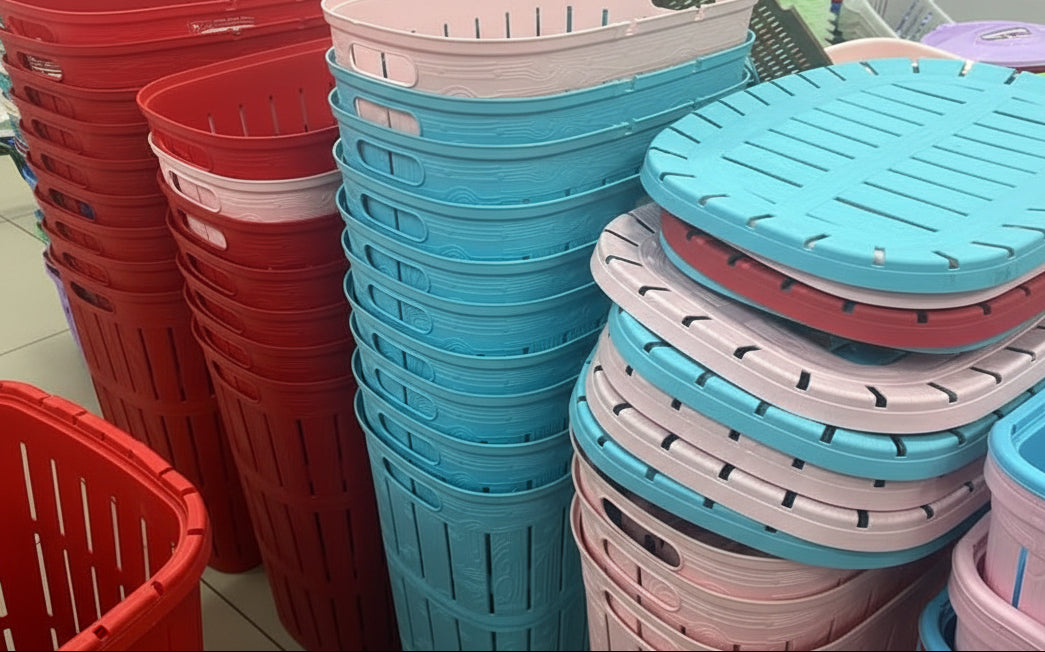 Plastic Laundry Basket with Lid – Durable Household Storage Basket 50L