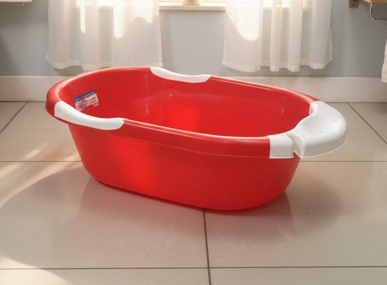 Red & White Infant Plastic Bathtub – Safe & Lightweight Baby Bath Large size