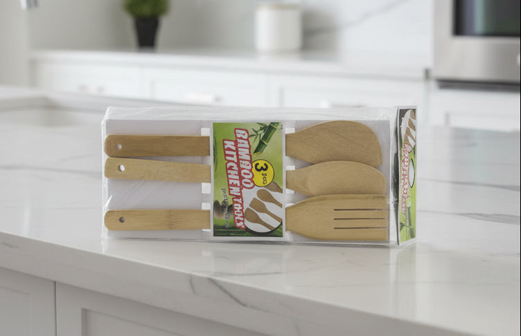 3-Piece Bamboo Kitchen Utensil Set – Slotted Turner & 2 Spoons