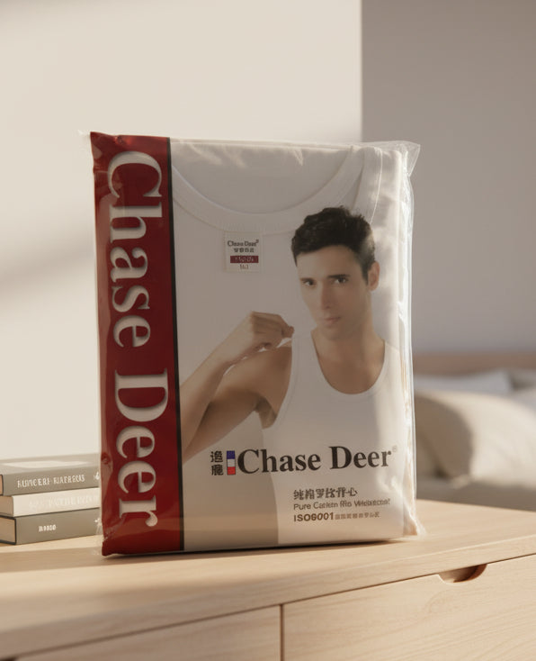 Chase Deer Pure Cotton Rib Singlet – White
