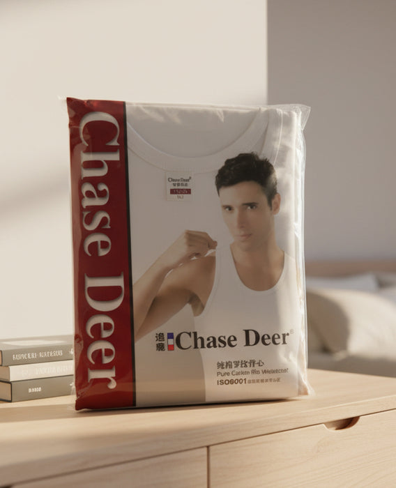 Chase Deer Pure Cotton Rib Singlet – White