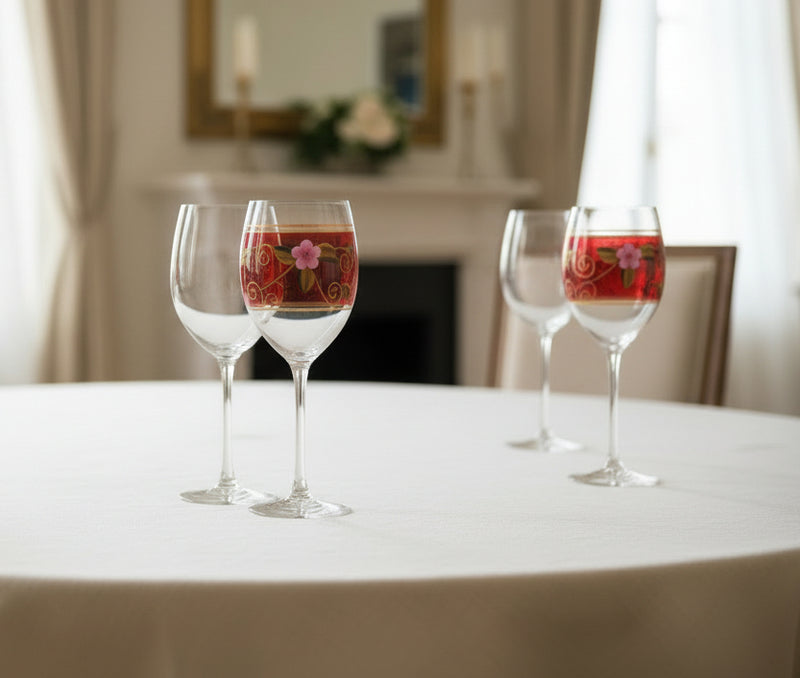 Vintage Cranberry Glass Wine Set with Gold Trim 6pcs