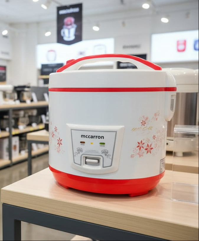 McCarron Electric Rice Cooker – White & Red with Floral Design 5L