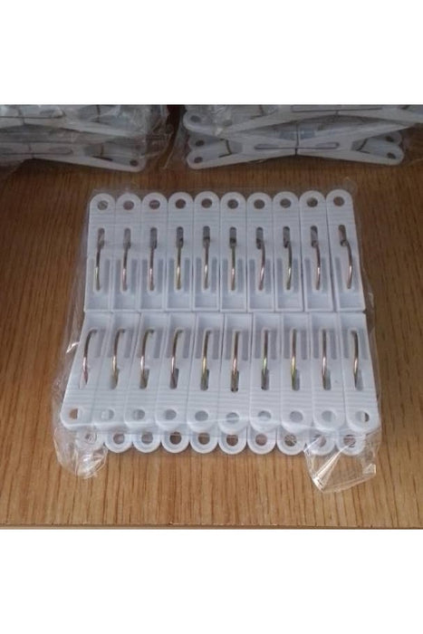 White Plastic Clothes Pegs – Durable Laundry Clips 20pcs