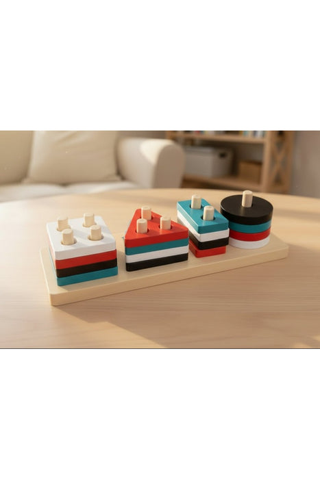 Wooden Geometric Shape Sorter & Stacking Toy – Educational Toy for Toddlers