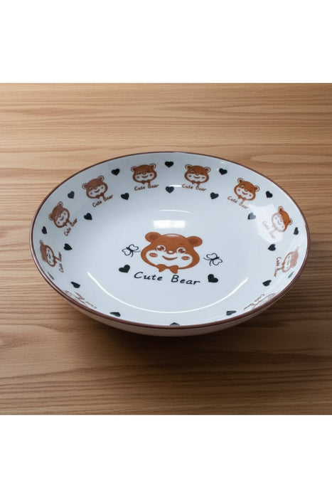 White Ceramic Plate with Brown Bear Design – Cute Bear