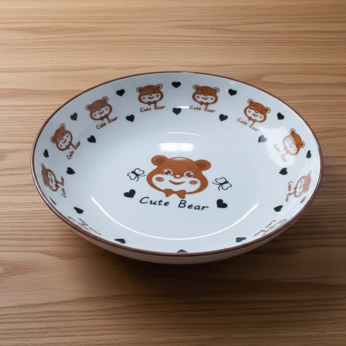 White Ceramic Plate with Brown Bear Design – Cute Bear