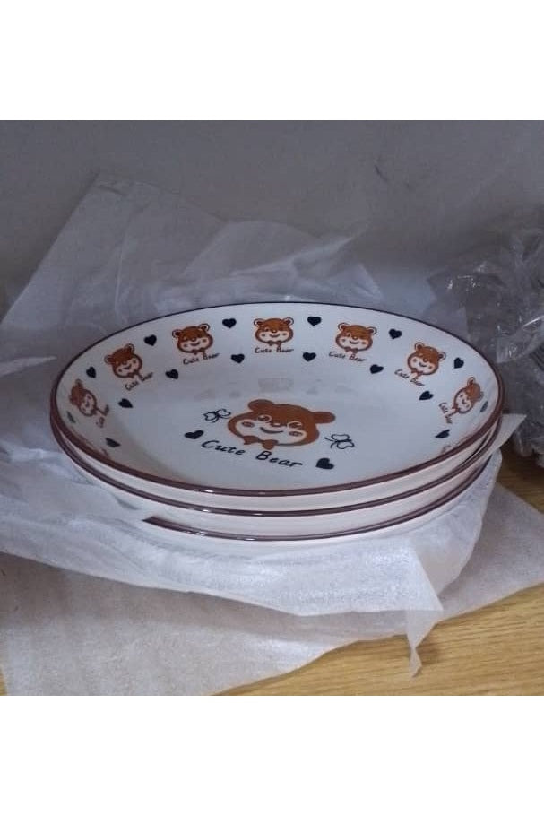 White Ceramic Plate with Brown Bear Design – Cute Bear